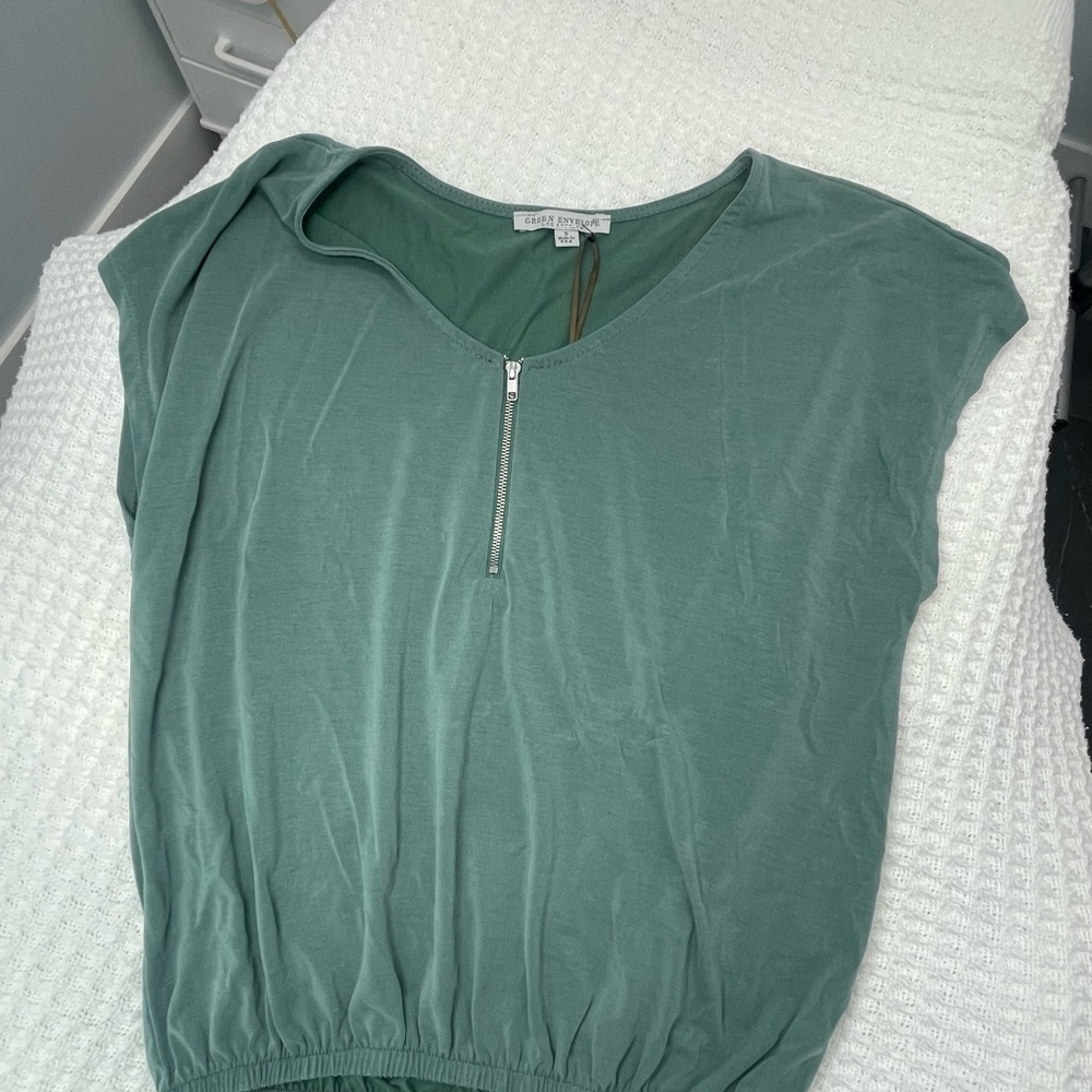 Green Envelope Sage Green Blouse with Zipper